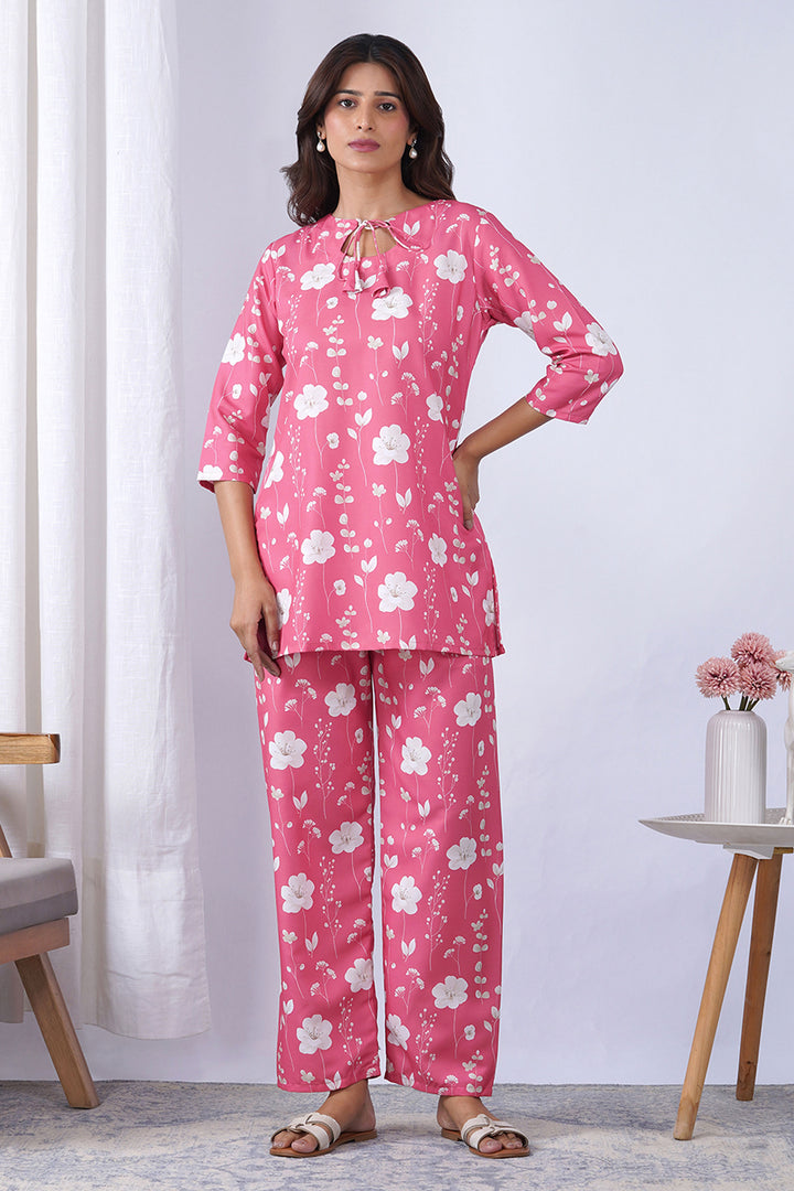 Pink Printed Rayon Fabric Co-Ord Set