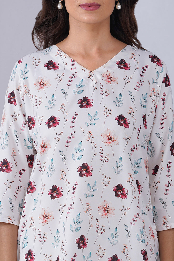 Off White Color Rayon Fabric Printed Co-Ord Set