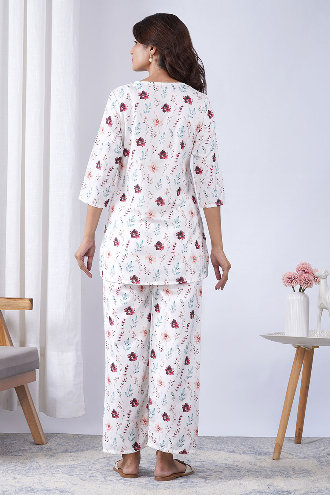 Off White Color Rayon Fabric Printed Co-Ord Set