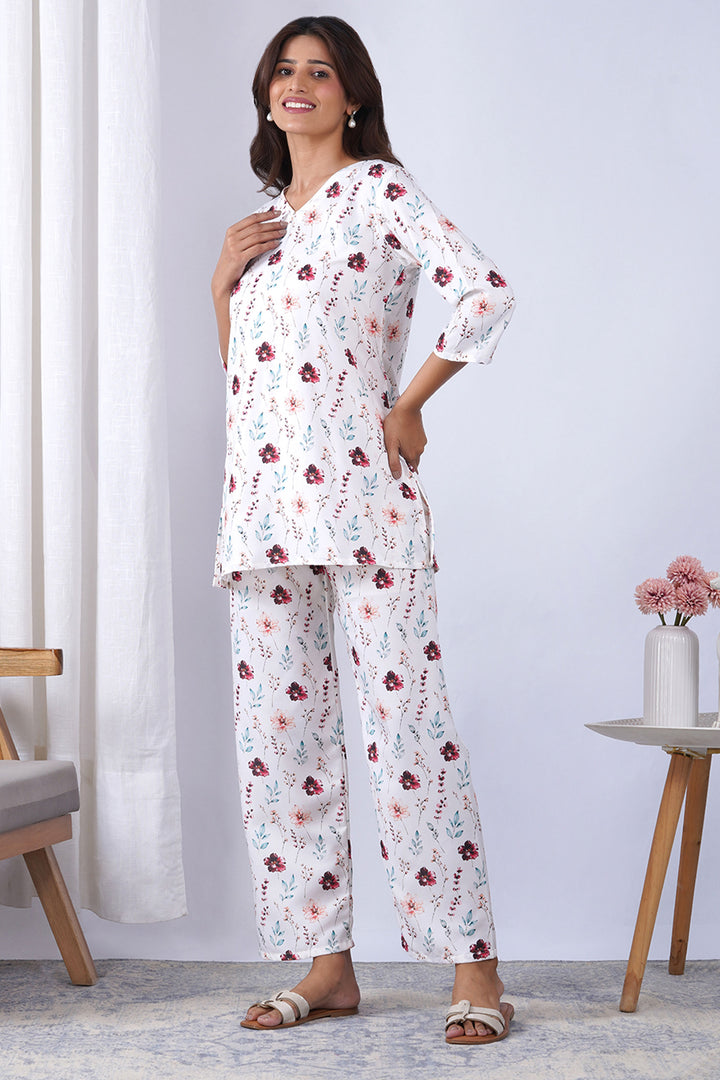 Off White Color Rayon Fabric Printed Co-Ord Set
