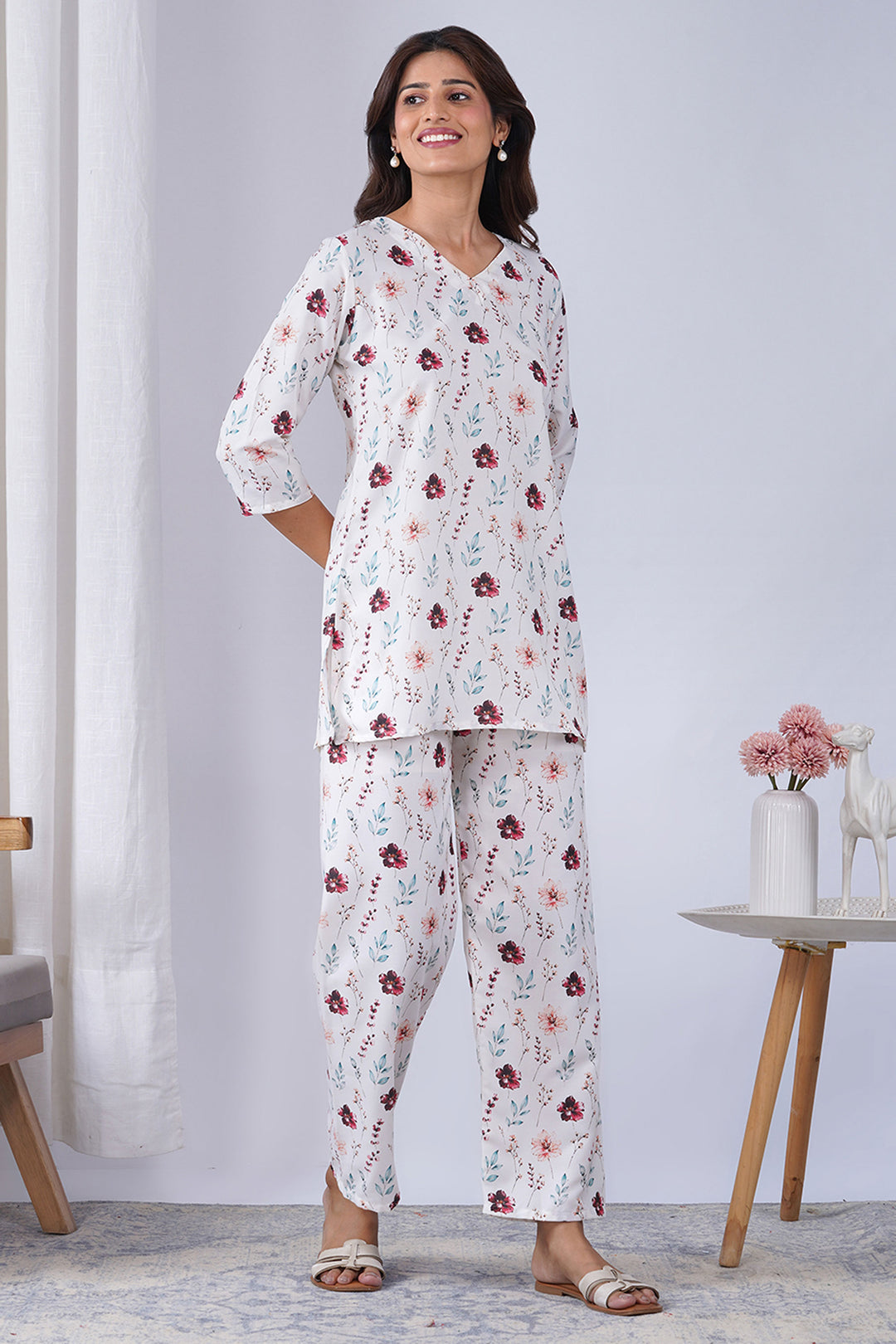 Off White Color Rayon Fabric Printed Co-Ord Set