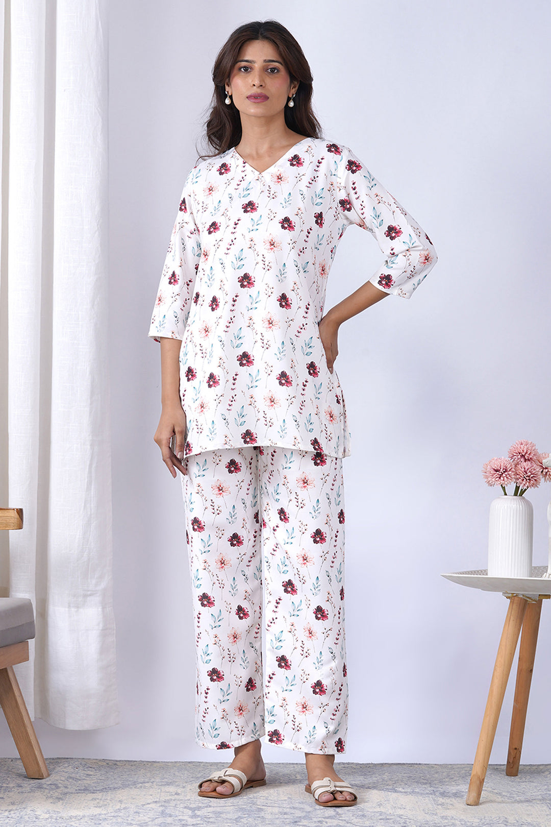 Off White Color Rayon Fabric Printed Co-Ord Set
