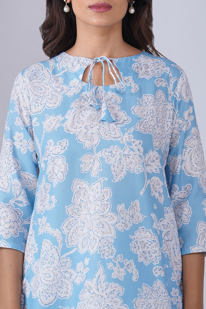 Sky Blue Color Rayon Fabric Printed Co-Ord Set