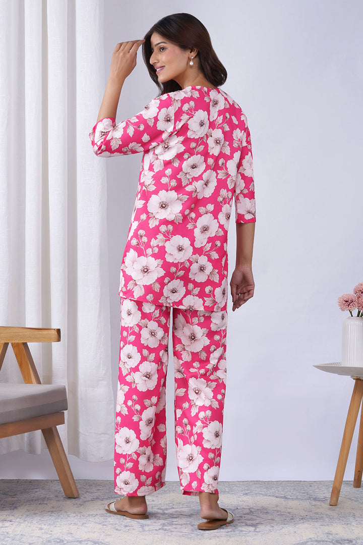 Rayon Fabric Pink Color Printed Co-Ord Set
