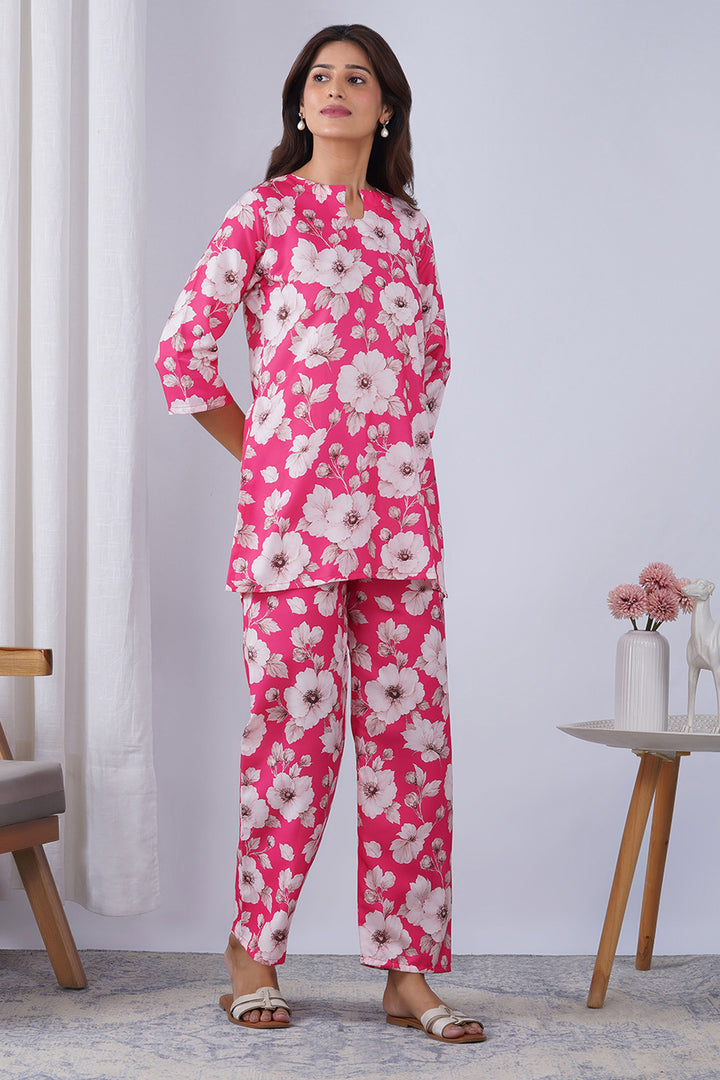 Rayon Fabric Pink Color Printed Co-Ord Set