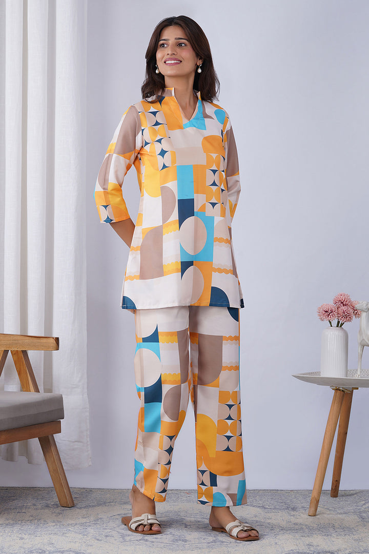 Rayon Fabric Multi Color Printed  Co-Ord Set
