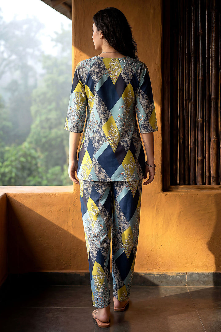 Blue Color Rayon Fabric Printed Readymade Co-Ord Set