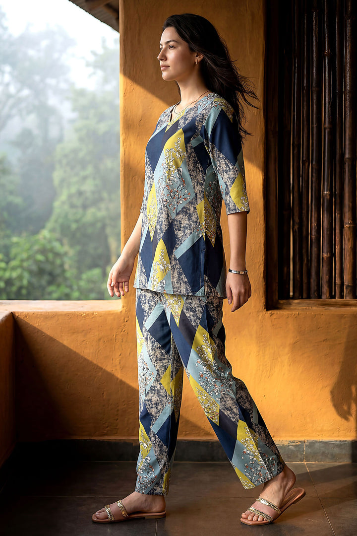 Blue Color Rayon Fabric Printed Readymade Co-Ord Set