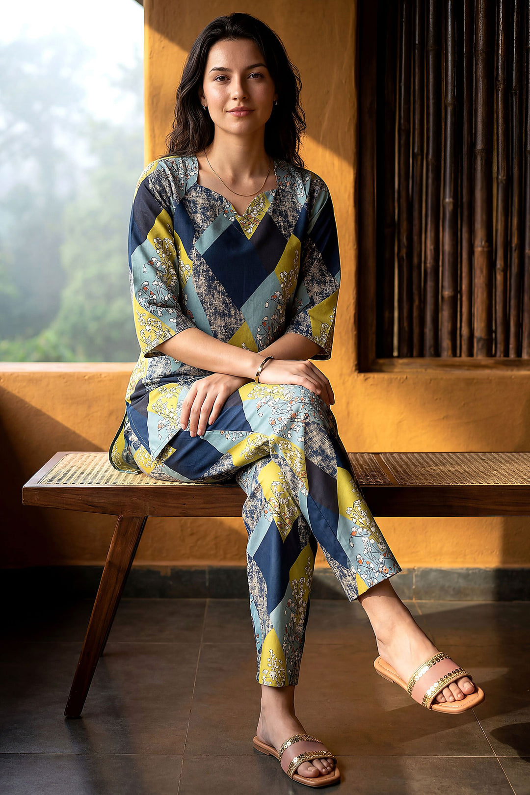 Blue Color Rayon Fabric Printed Readymade Co-Ord Set