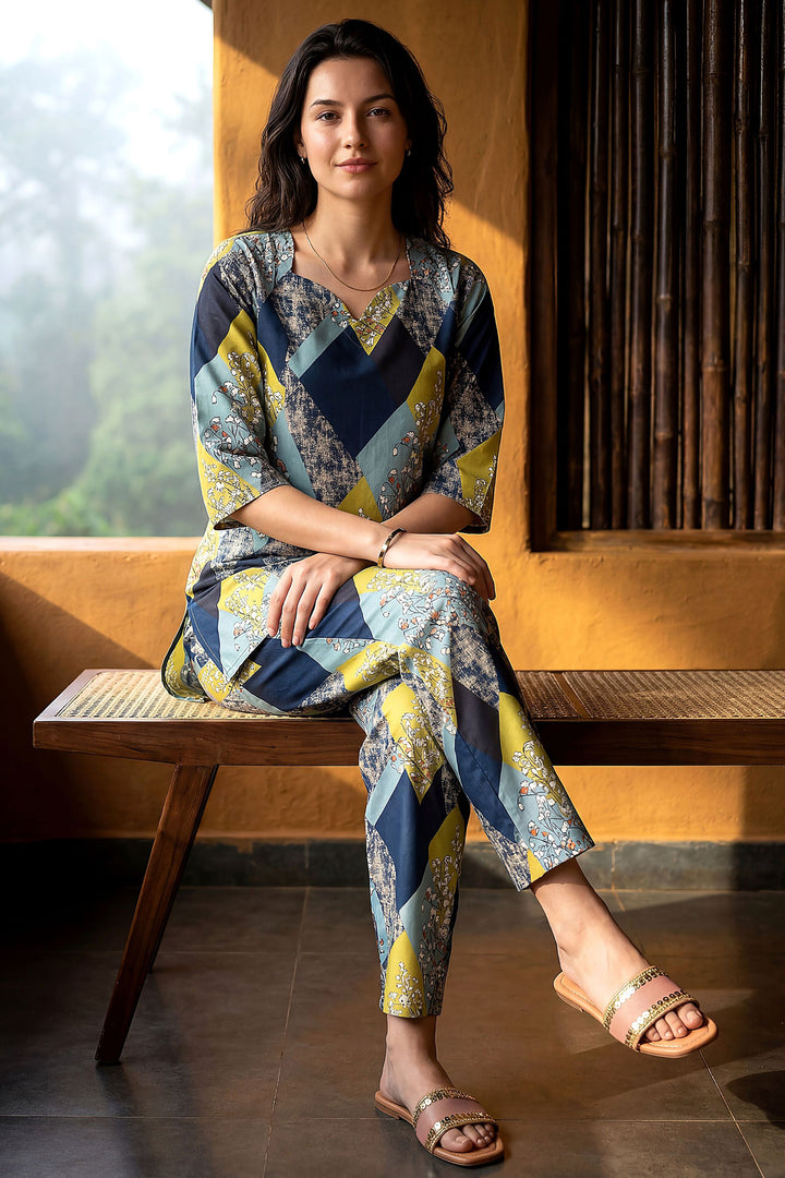 Blue Color Rayon Fabric Printed Readymade Co-Ord Set