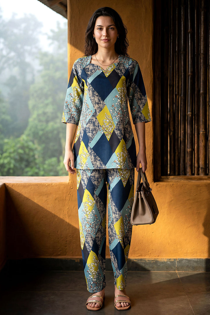 Blue Color Rayon Fabric Printed Readymade Co-Ord Set