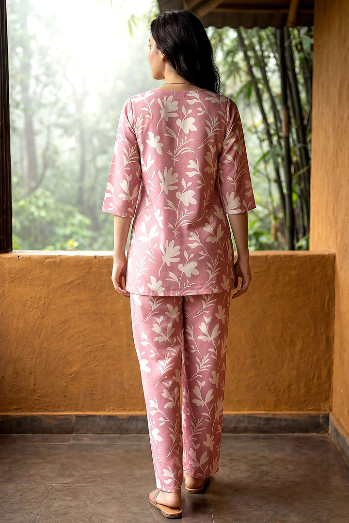 Pink Color Rayon Fabric Readymade Printed Co-Ord Set