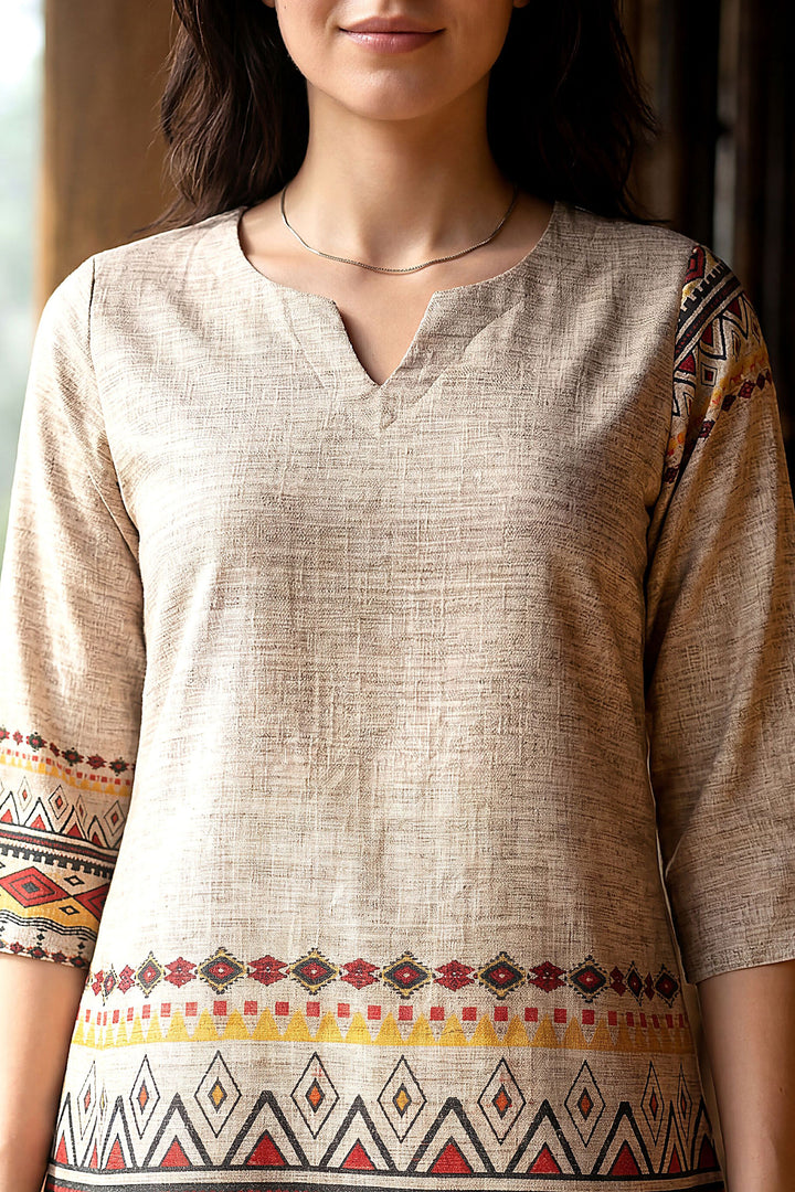 Rayon Fabric Beige Color Printed Readymade Co-Ord Set