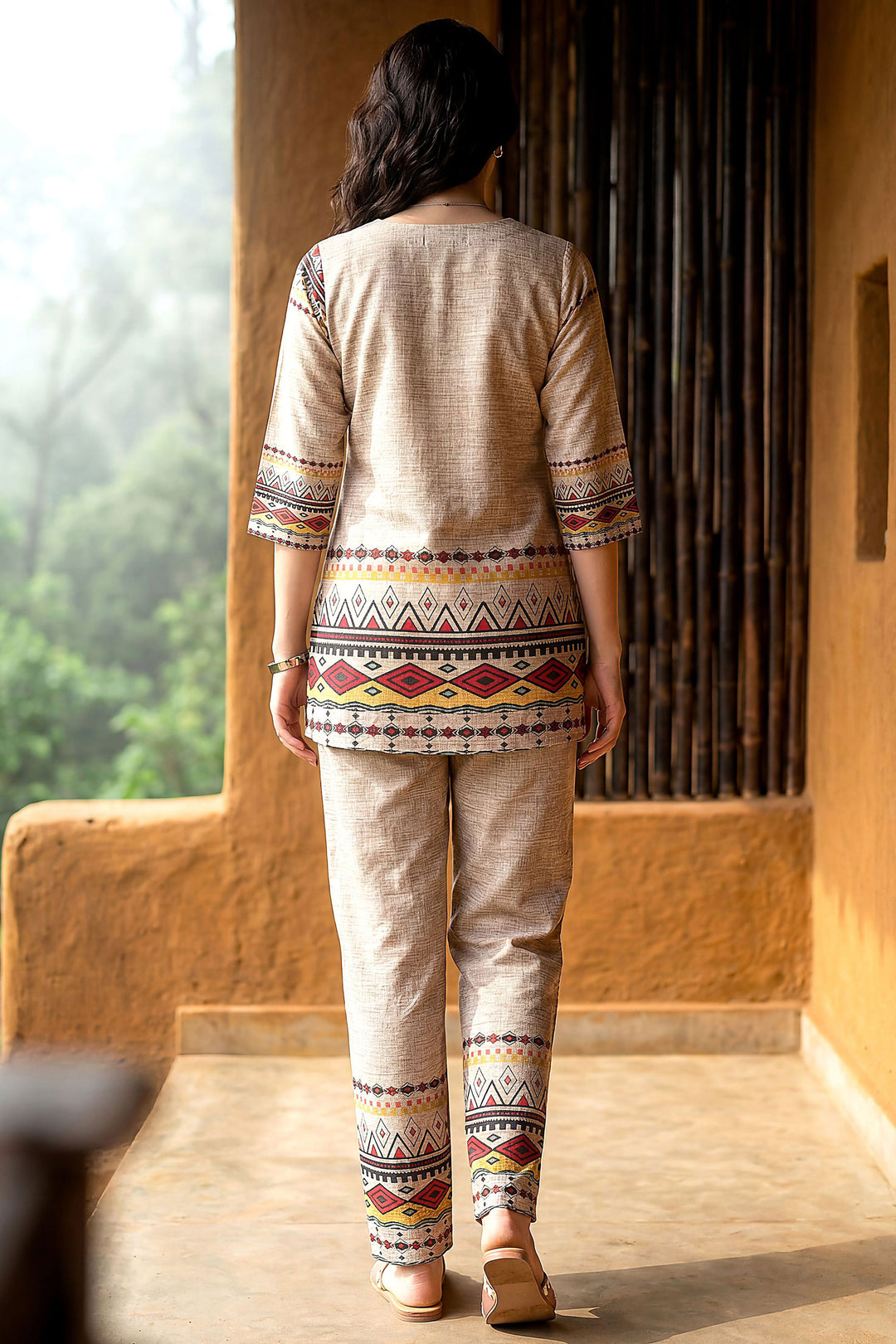 Rayon Fabric Beige Color Printed Readymade Co-Ord Set