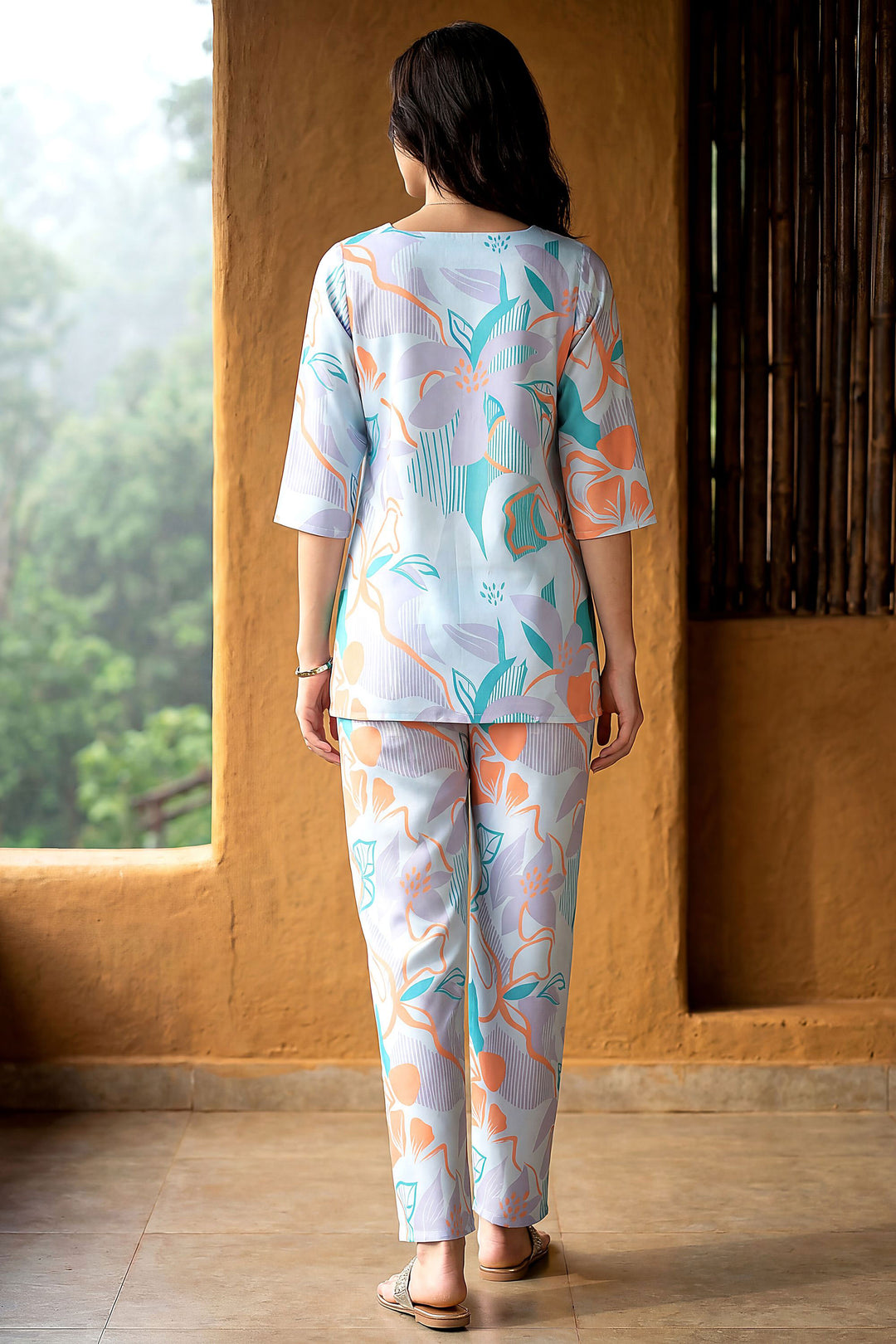 Rayon Fabric Sea Green Color Readymade Printed Co-Ord Set