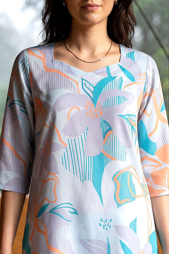 Rayon Fabric Sea Green Color Readymade Printed Co-Ord Set