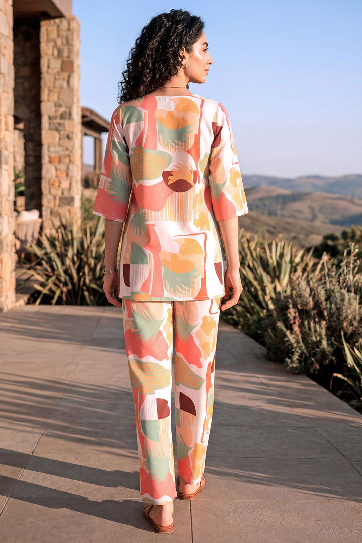 Rayon Fabric Peach Color Printed Readymade Co-Ord Set