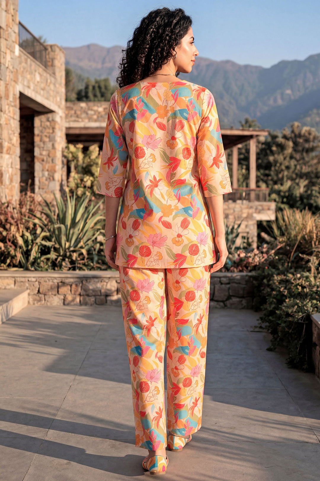 Orange Color Rayon Fabric Readymade Printed Co-Ord Set