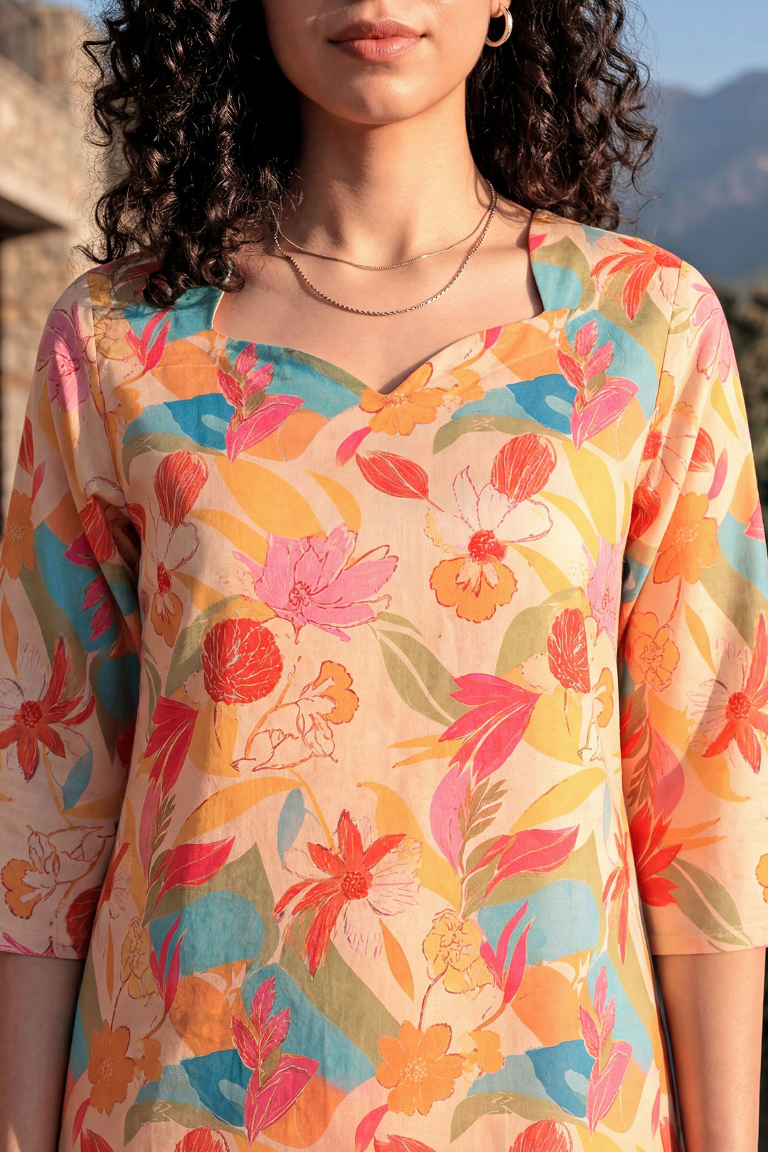Orange Color Rayon Fabric Readymade Printed Co-Ord Set