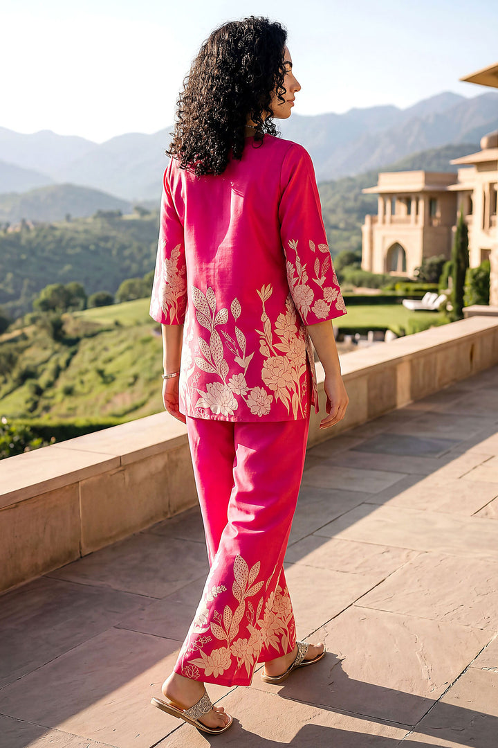 Rayon Fabric Pink Color Readymade Printed Co-Ord Set