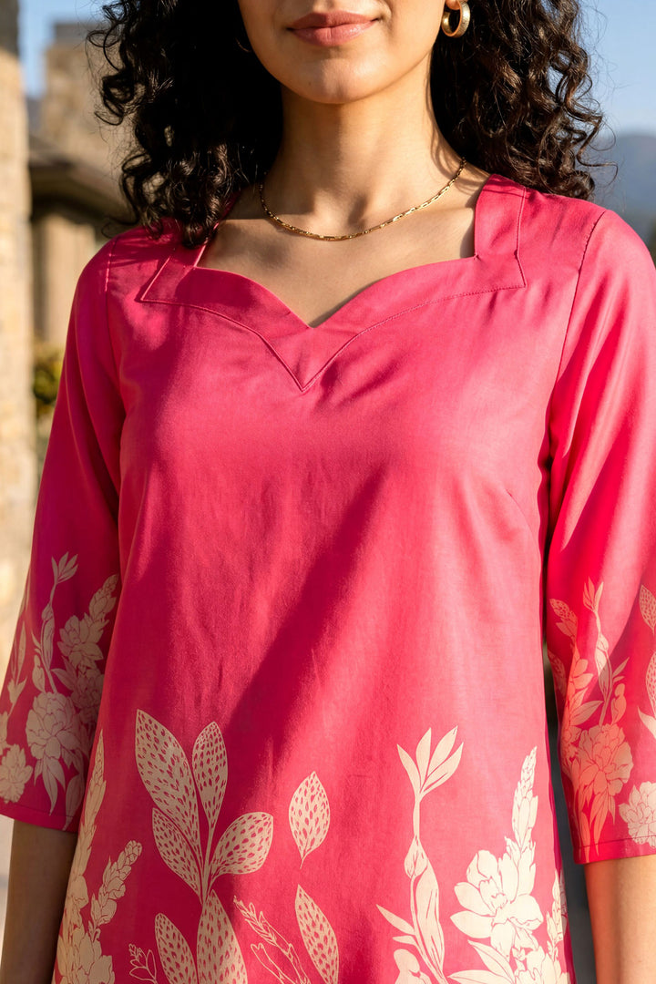 Rayon Fabric Pink Color Readymade Printed Co-Ord Set