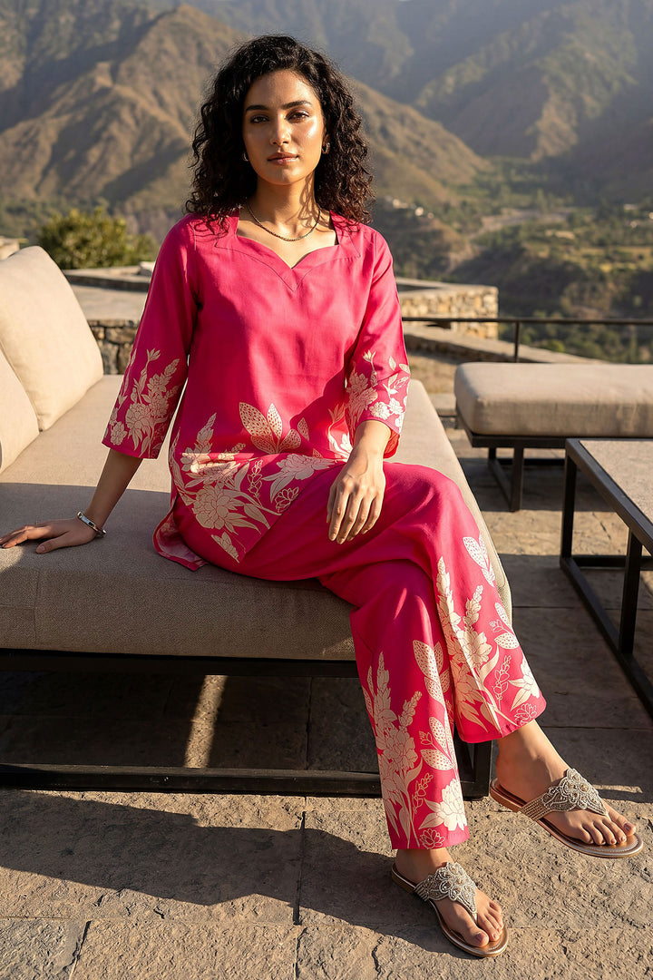 Rayon Fabric Pink Color Readymade Printed Co-Ord Set
