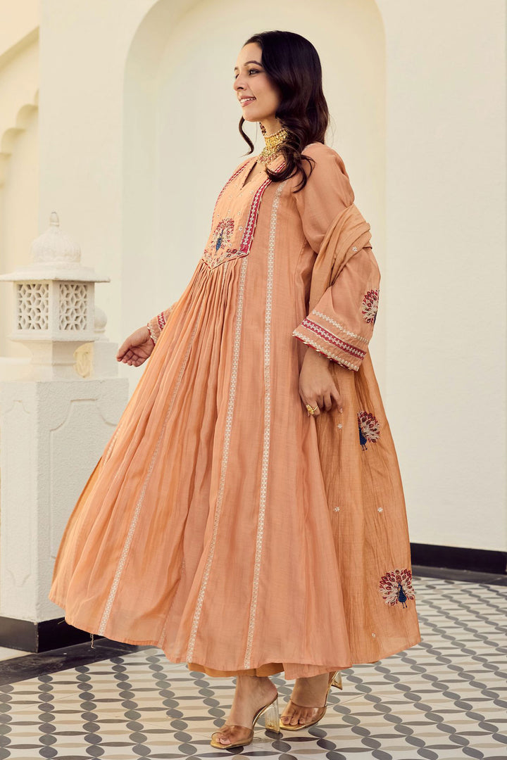 Orange Color Chanderi Silk Readymade Salwar Suit