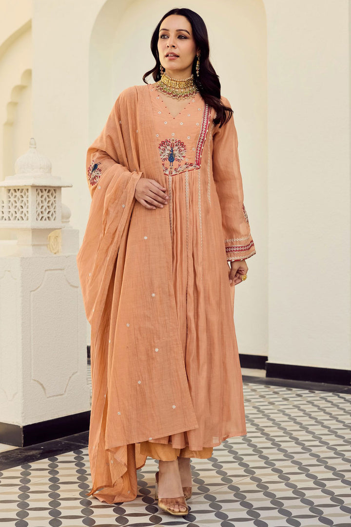 Orange Color Chanderi Silk Readymade Salwar Suit