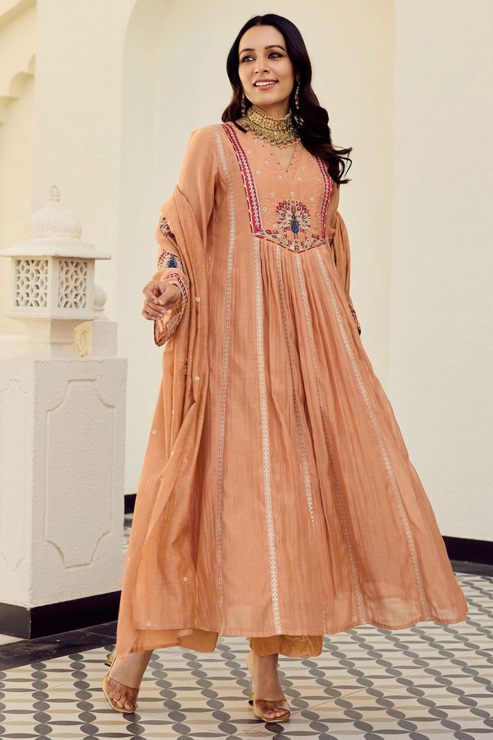 Orange Color Chanderi Silk Readymade Salwar Suit