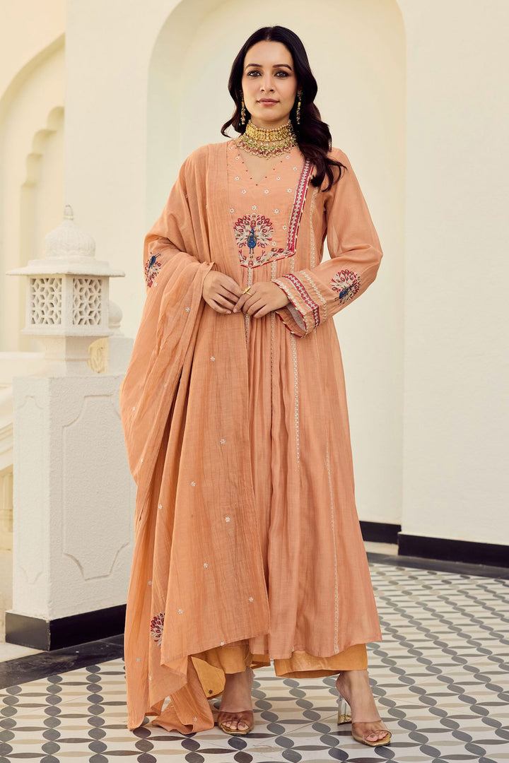 Orange Color Chanderi Silk Readymade Salwar Suit