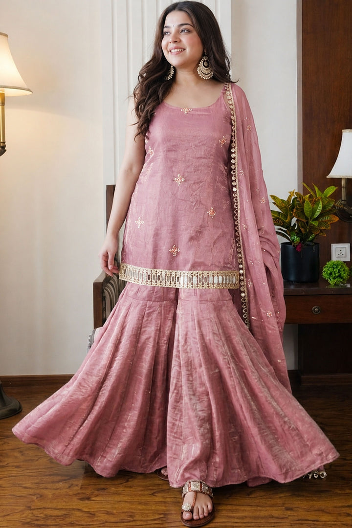 Art Silk Peach Color Readymade Salwar Suit