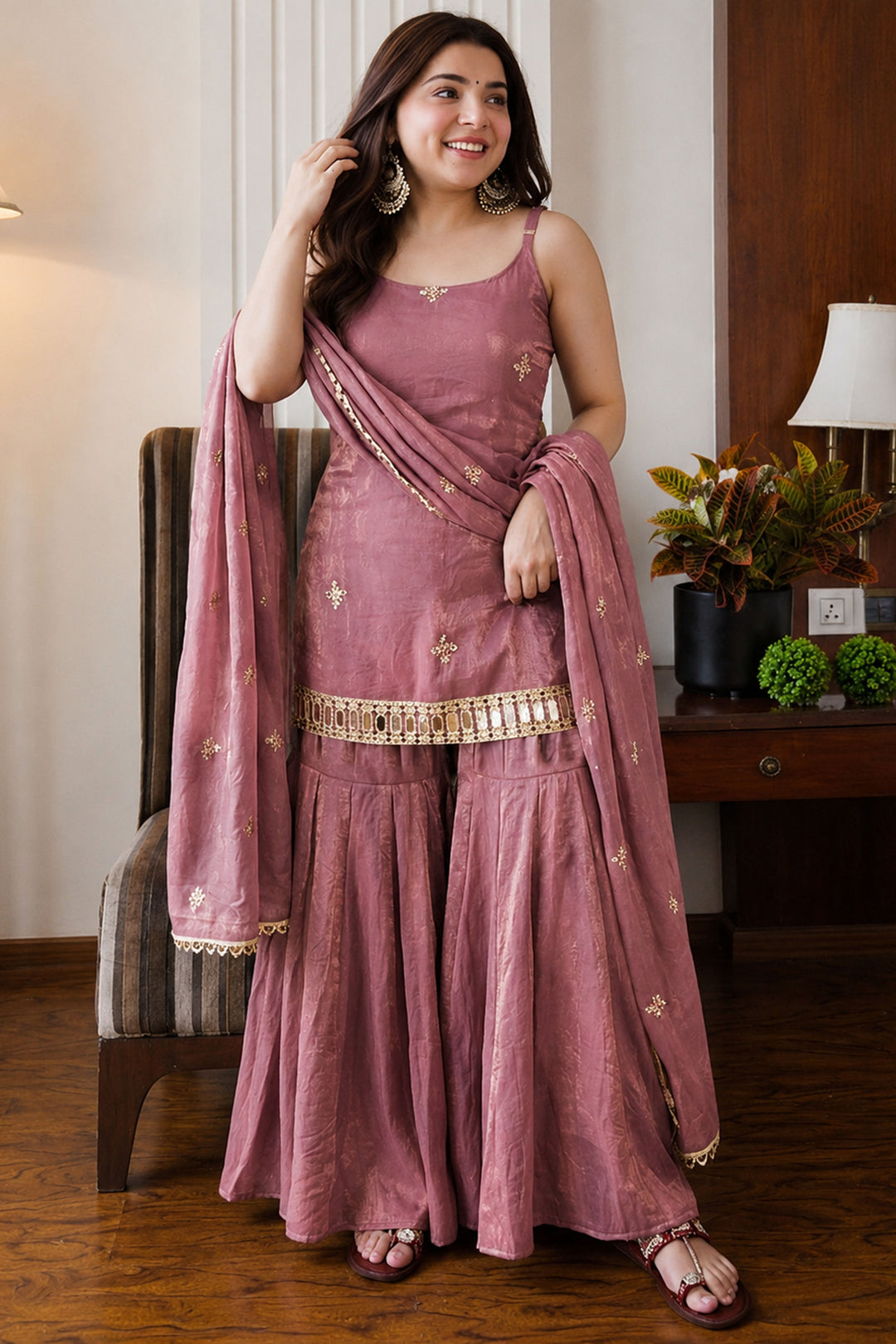 Art Silk Peach Color Readymade Salwar Suit