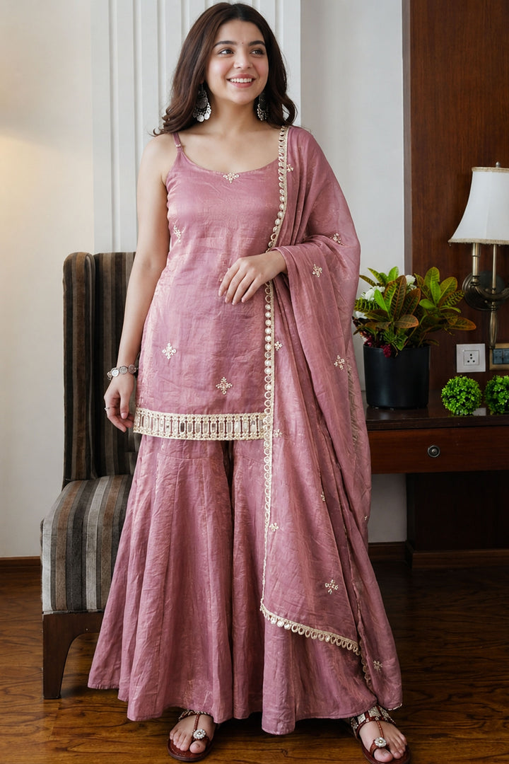 Art Silk Peach Color Readymade Salwar Suit