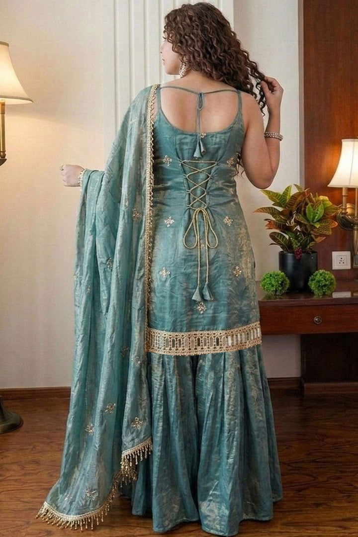 Teal Color Art Silk Readymade Salwar Suit