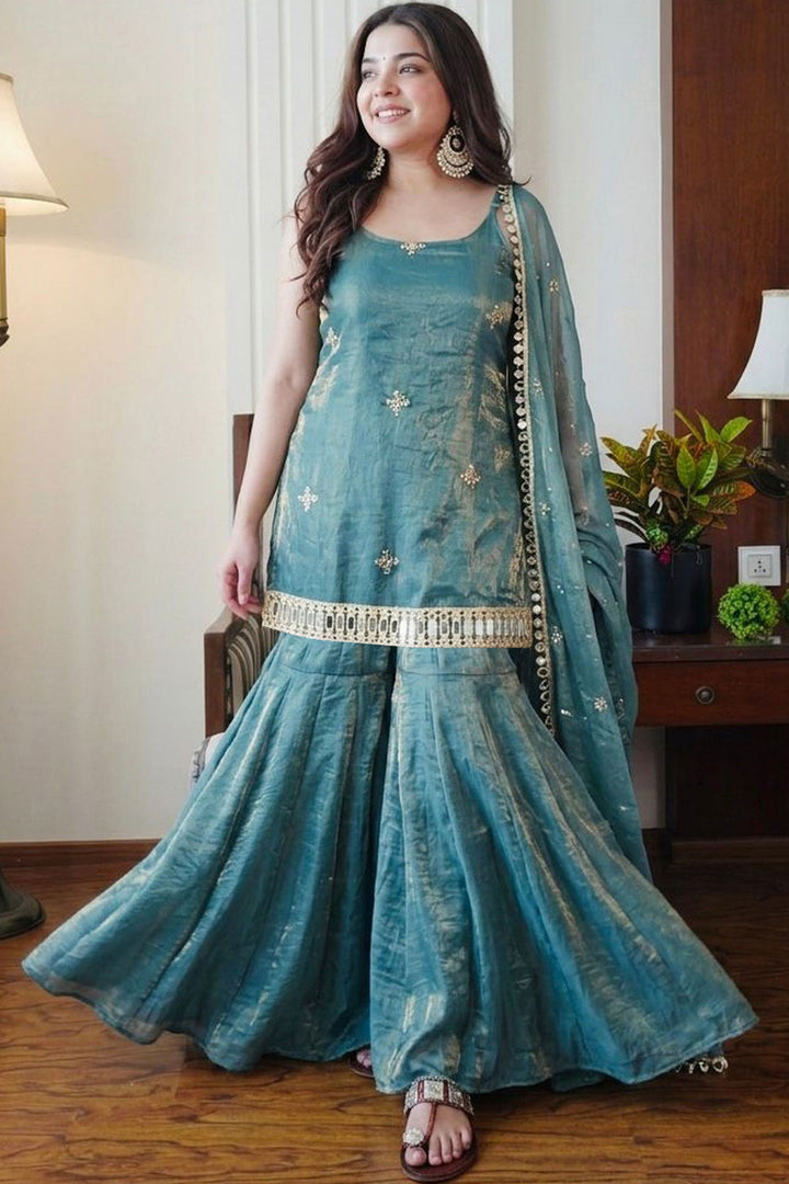 Teal Color Art Silk Readymade Salwar Suit