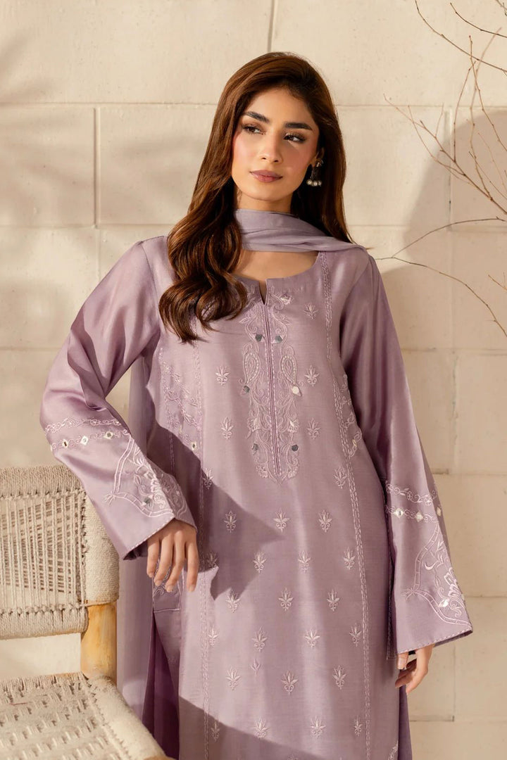 Crepe Fabric Readymade Salwar Suit In Lavender Color