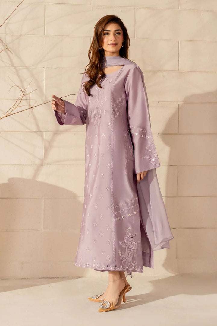 Crepe Fabric Readymade Salwar Suit In Lavender Color