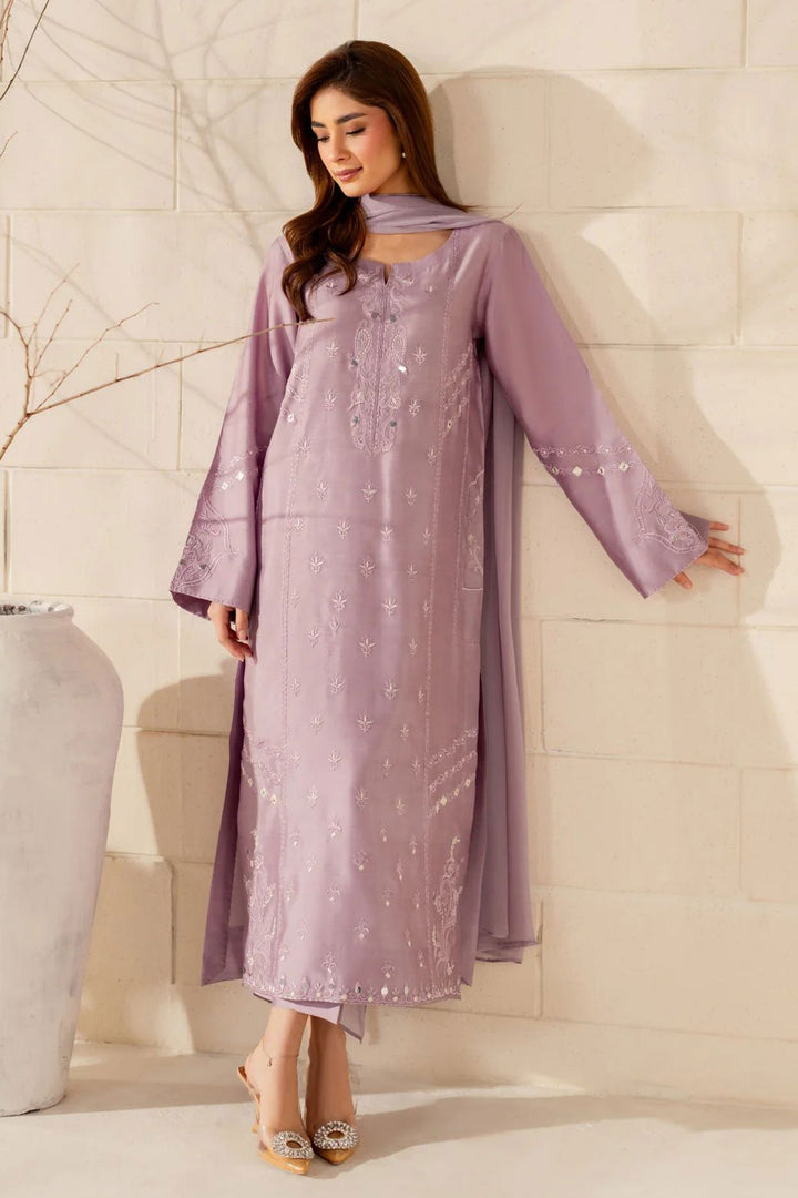 Crepe Fabric Readymade Salwar Suit In Lavender Color