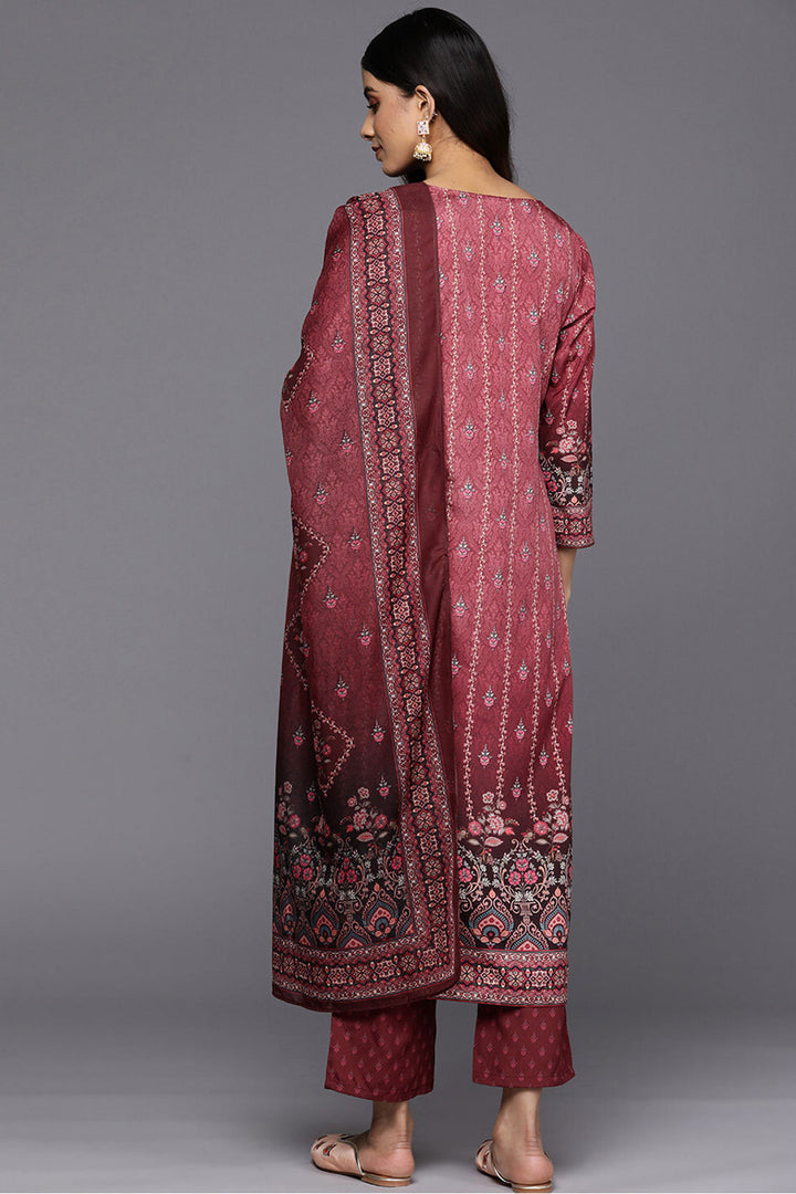 Cotton Fabric Maroon Color Readymade Salwar Suit