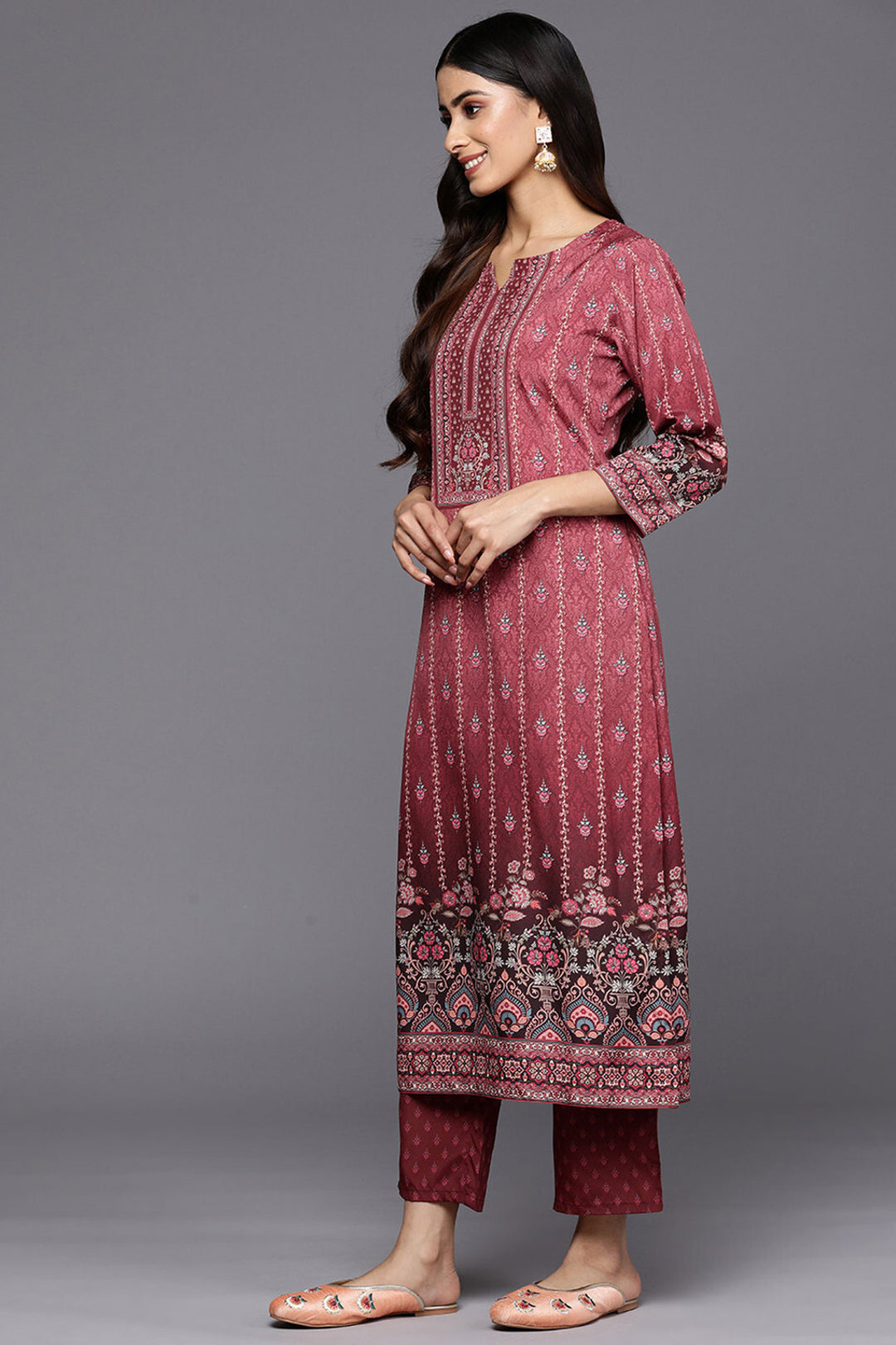 Cotton Fabric Maroon Color Readymade Salwar Suit