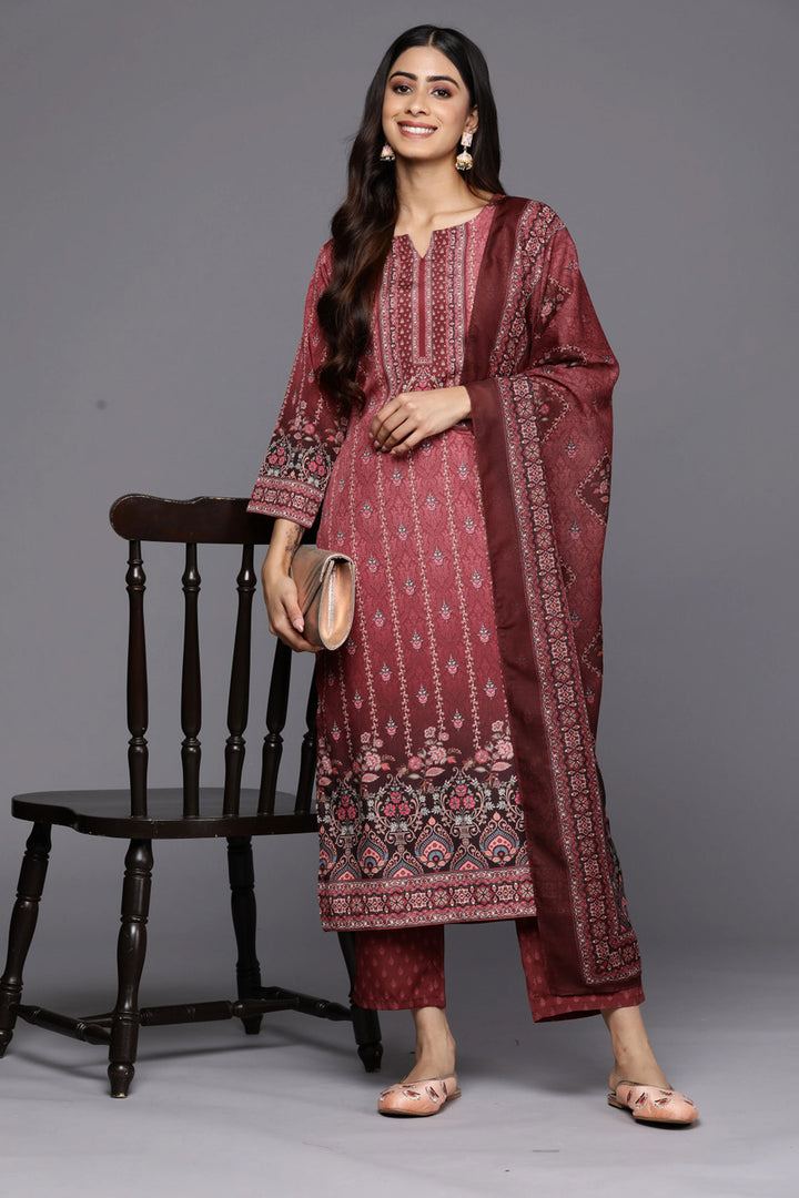 Cotton Fabric Maroon Color Readymade Salwar Suit