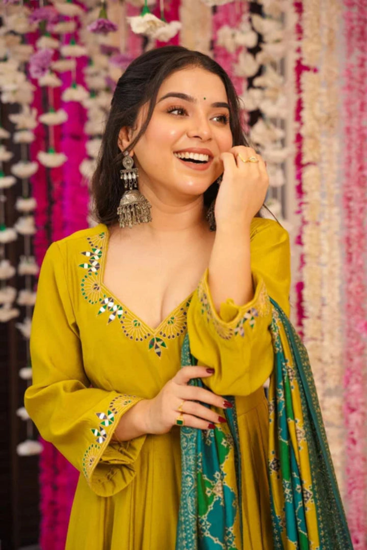 Mustard Color Chanderi Fabric Readymade Printed Salwar Suit