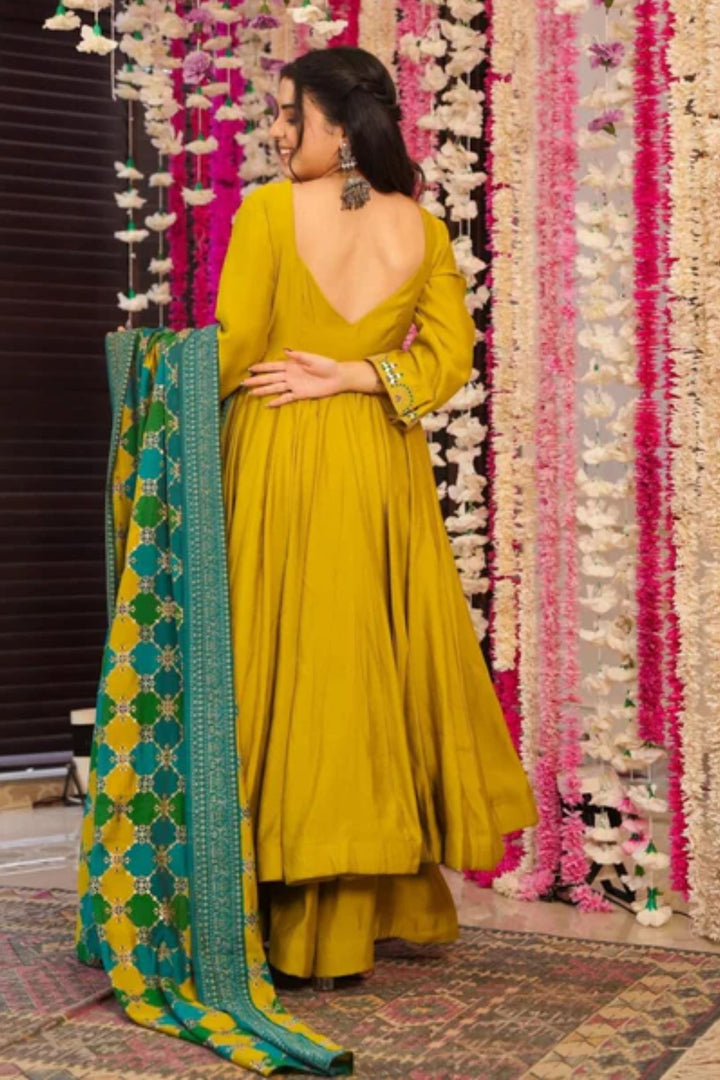 Mustard Color Chanderi Fabric Readymade Printed Salwar Suit