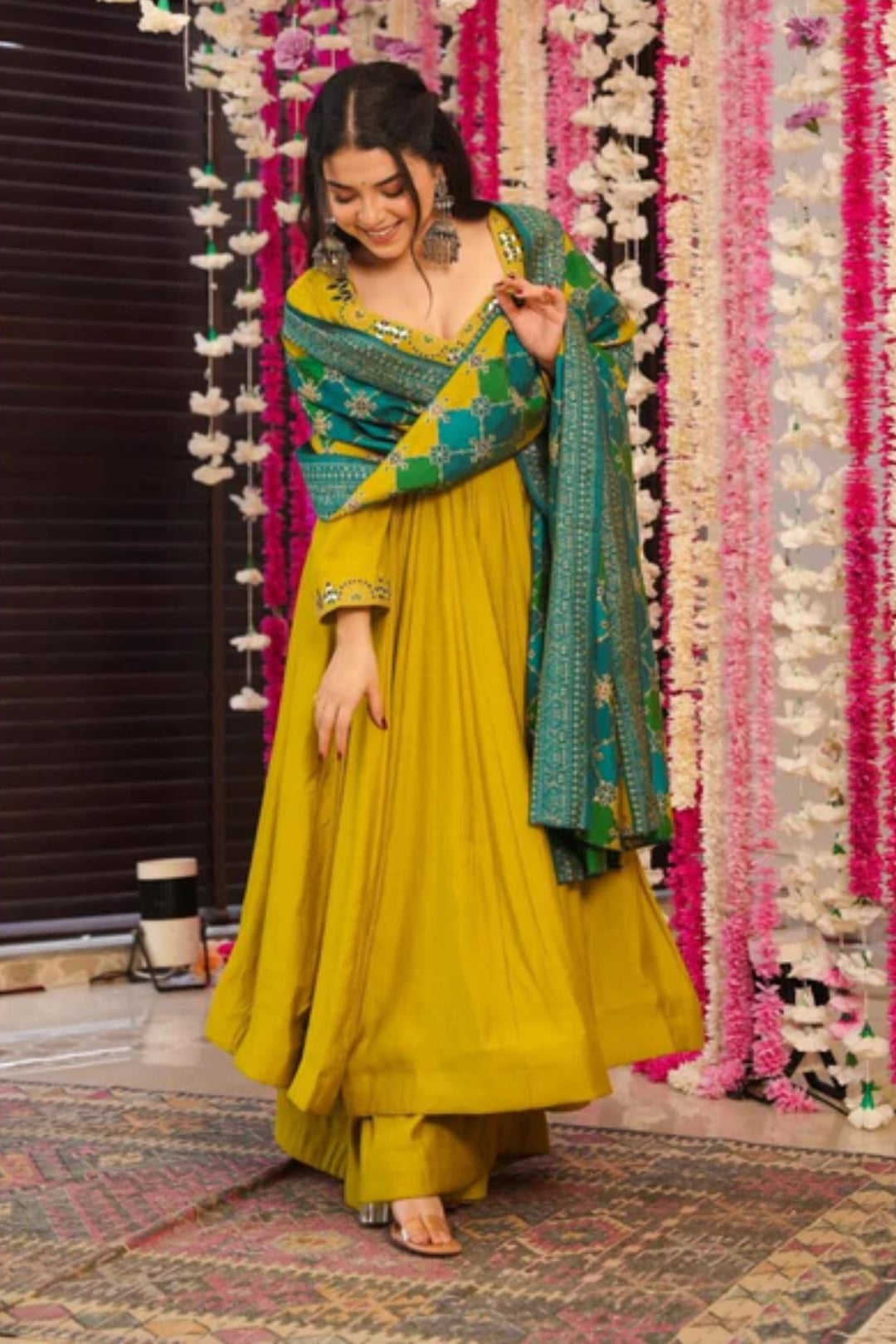 Mustard Color Chanderi Fabric Readymade Printed Salwar Suit