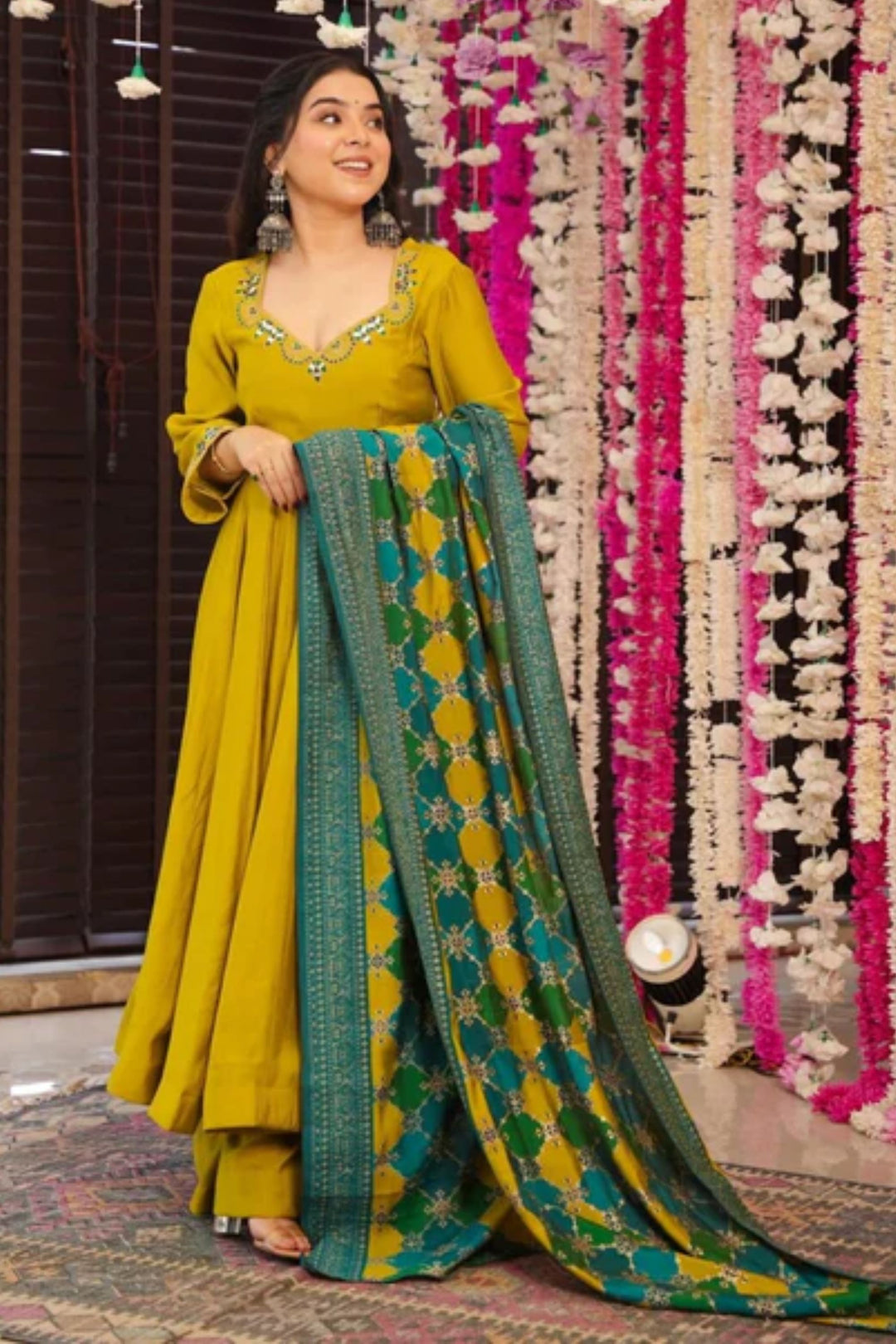 Mustard Color Chanderi Fabric Readymade Printed Salwar Suit