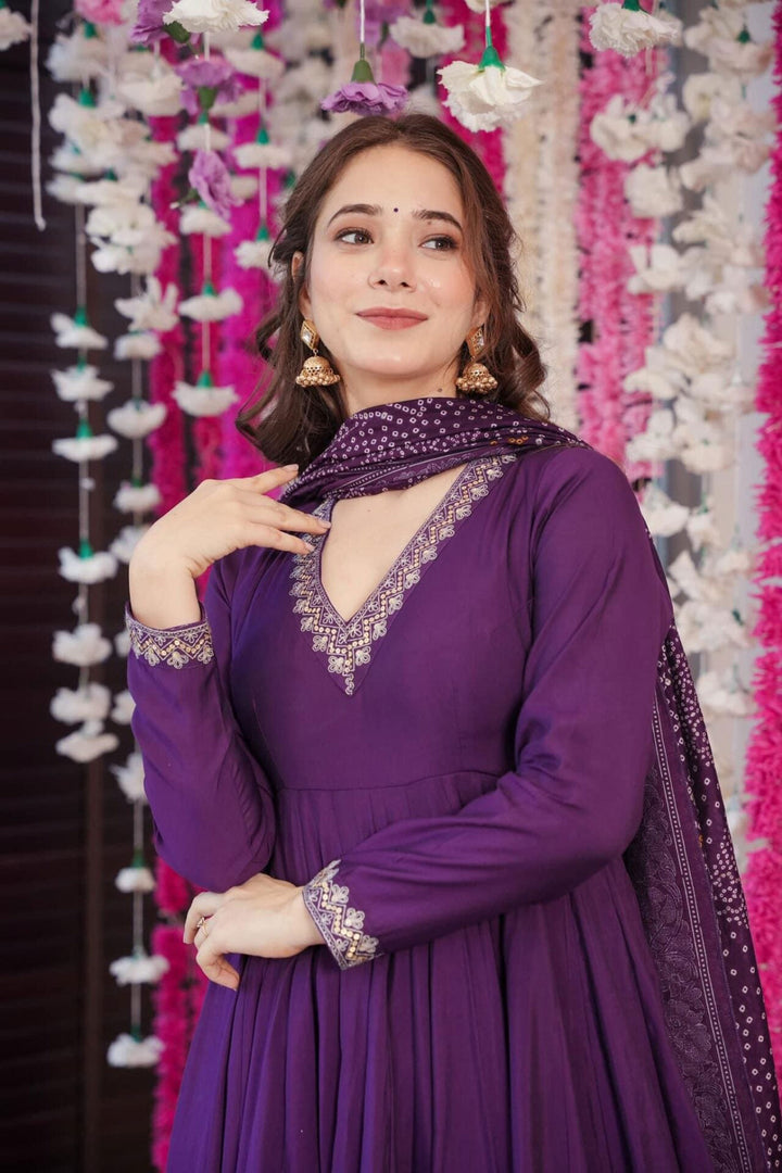 Chanderi Fabric Readymade Salwar Suit In Wine Color
