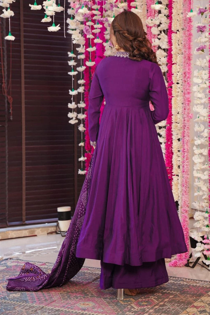 Chanderi Fabric Readymade Salwar Suit In Wine Color