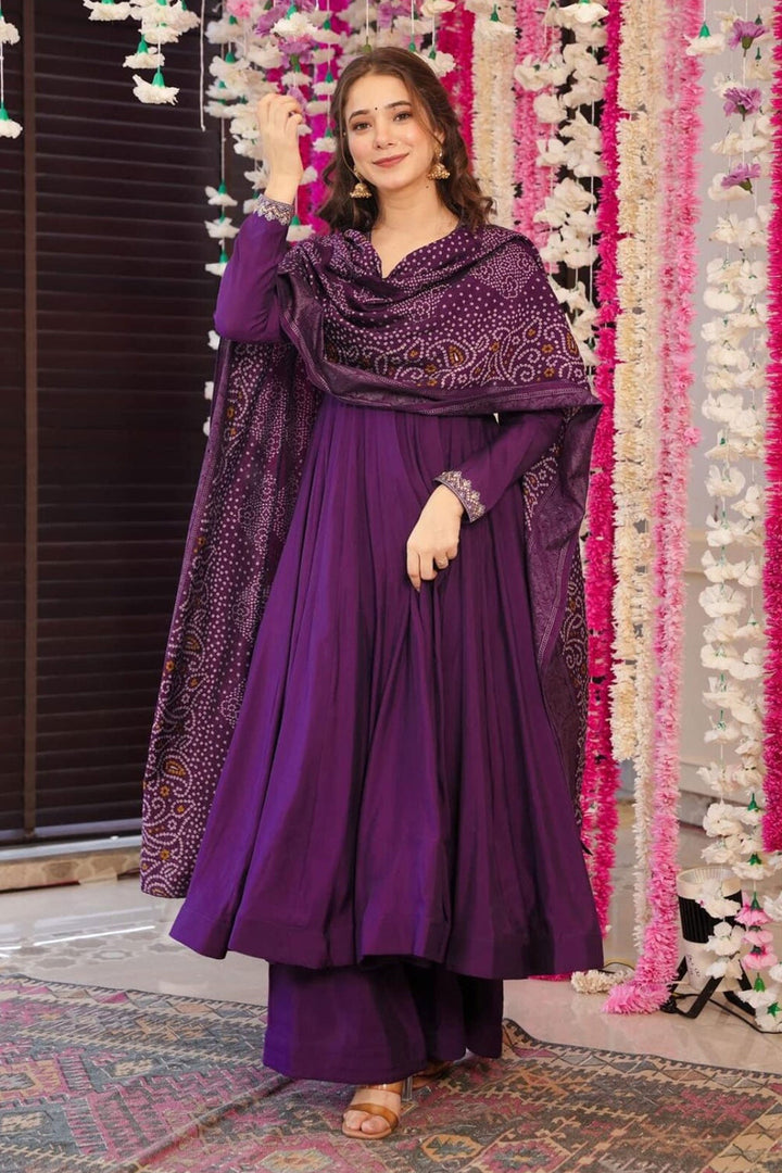 Chanderi Fabric Readymade Salwar Suit In Wine Color