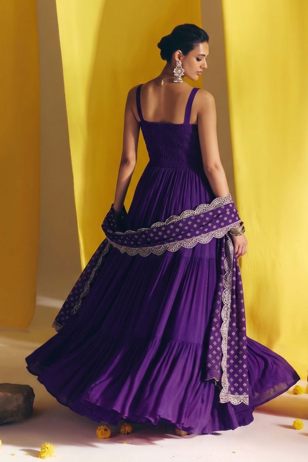 Vichitra Silk Readymade Salwar Suit In Purple Color