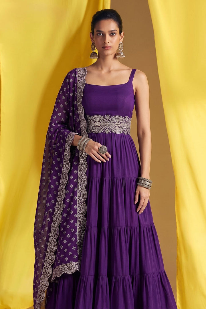 Vichitra Silk Readymade Salwar Suit In Purple Color